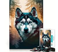 Puzzle da 1000 pezzi con Husky siberiani nella foresta per adulti, rompicapo rilassante e divertente, con immagini da assemblare e una piacevole sorpresa 50x75cm
