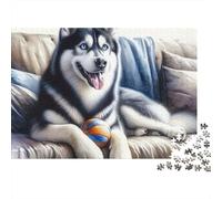 Puzzle da 1000 pezzi con husky siberiano e palla giocattolo, ideale per giochi educativi per adulti, decorazione per la casa, sfida di alta difficoltà, regalo di compleanno. 70x50 cm/1000 pezzi.