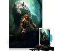 Puzzle da 1000 pezzi con i dei vichinghi Thor Odino e il lupo,senza sbavature,facile da trasportare e divertente (50x75cm)