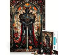 Puzzle da 1000 pezzi con il Cavaliere Nero e la Vetrata Colorata,incastro perfetto,attività di gioco intelligente,divertimento per il tempo libero,regalo di compleanno 50x75cm