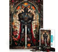 Puzzle da 1000 pezzi con il Cavaliere Nero e vetrata artistica,taglio preciso,gioco stimolante per la mente,facile da giocare,regalo di compleanno 38x26cm