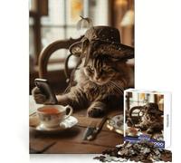 Puzzle da 1000 pezzi con il gatto col cappello e lo smartphone, ideale per adulti, per un allenamento mentale, una fuga rilassante, con taglio uniforme, perfetto come regalo per le vacanze (38x26cm)