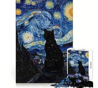 Puzzle da 1000 pezzi con il Gatto di Van Gogh nella Notte Stellata ideale per adulti Puzzle per il benessere mentale per una ricreazione rilassante e un perfetto abbinamento regalo festivo (50x75cm)