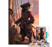 Puzzle da 1000 pezzi con il gatto pirata sul ponte di una nave Gioco per tutta la famiglia sfida per l'intelligenza giocattolo avvincente ottimo regalo per compleanni (dimensioni 38x52cm)