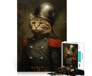Puzzle da 1000 pezzi con il gatto soldato per adolescenti Il puzzle migliora la memoria, è rilassante e compatto, ideale come regalo festivo (38x26cm)