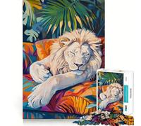 Puzzle da 1000 pezzi con il leone bianco addormentato, ideale per adolescenti Gioco di logica e tranquillità, con taglio di precisione Articolo perfetto per i desideri di Babbo Natale 38x26cm