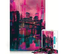 Puzzle da 1000 pezzi con il Ponte di Brooklyn al neon e bordi sottili,attività creativa per stimolare la mente e rilassarsi,regalo di Natale divertente (38x26cm)