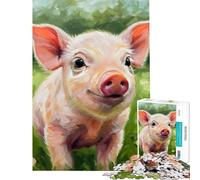 Puzzle da 1000 pezzi con il ritratto di un simpatico maialino in un campo verde Un puzzle difficile e stimolante per il divertimento in famiglia perfetto come decorazione da parete per ragazzi