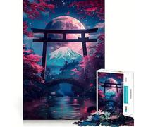 Puzzle da 1000 pezzi con il Santuario Torii illuminato dalla luna, ideale per adulti, un gioco rilassante e distensivo, con bordi precisi e un regalo speciale 38x26cm