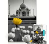 Puzzle da 1000 pezzi con il Taj Mahal e i fiori gialli,divertente per allenare la mente,con pezzi che si incastrano perfettamente e con precisione Un hobby affascinante per i momenti di svago