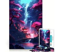 Puzzle da 1000 pezzi con il tempio della cascata di ciliegi in fiore per adulti, ideale per rafforzare la memoria, divertimento e svago, con bordi di qualità e design elegante (38x52cm)