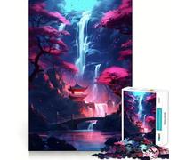 Puzzle da 1000 pezzi con il Tempio della Cascata Sakura per adolescenti, gioco di puzzle divertente e stimolante da creare insieme, opera d'arte da collezione (50x75cm)