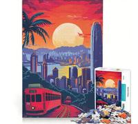 Puzzle da 1000 pezzi con il tram dello skyline di Hong Kong gioco educativo decorazione perfetta compleanno e Natale 50x75cm