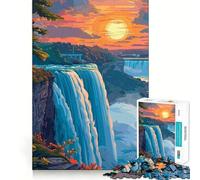 Puzzle da 1000 pezzi con il tramonto delle Cascate del Niagara, per adulti, gioco di logica stimolante, antistress, bordi trasparenti, regalo premuroso (38x26cm)