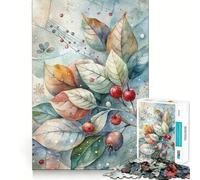 Puzzle da 1000 pezzi con illustrazione ad acquerello di foglie e bacche,gioco cognitivo divertente,taglio di alta precisione, alleviare lo stress (50x75cm)