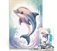 Puzzle da 1000 pezzi con illustrazione ad acquerello di un delfino in stile cartone animato, gioco rompicapo, allena la mente e la manualità, ideale come decorazione da scrivania 50x75cm