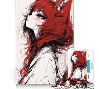 Puzzle da 1000 pezzi con illustrazione anime di una ragazza volpe rossa per adolescenti, ideale per ricordare, migliorare, calmare, rilassare, con dettagli nitidi e rifiniti (50x75cm)