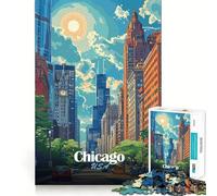 Puzzle da 1000 pezzi con illustrazione del paesaggio urbano di Chicago,bordi lisci,gioco creativo,giocattolo per momenti di relax,regalo di compleanno divertente (50x75cm)