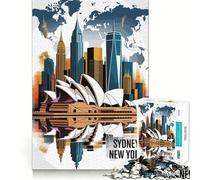 Puzzle da 1000 pezzi con illustrazione del paesaggio urbano di Sydney e New York per adolescenti gioco intelligente e rilassante con schema di montaggio ideale per la lista dei desideri di Babbo