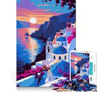 Puzzle da 1000 pezzi con illustrazione del tramonto di Santorini, ideale per adolescenti, un gioco che stimola la mente e dona serenità Un regalo perfetto per le festività (38x26cm)