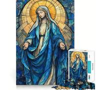 Puzzle da 1000 pezzi con illustrazione della Vergine Maria in vetro colorato per adolescenti, giocattolo antistress, taglio di alta qualità, regalo elegante 38x26cm