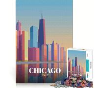 Puzzle da 1000 pezzi con illustrazione dello skyline di Chicago,taglio premium,gioco creativo per la mente,momento di pace e divertimento,decorazione natalizia da parete (50x75cm)