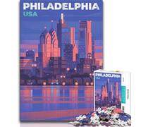 Puzzle da 1000 pezzi con illustrazione dello skyline di Philadelphia per adulti e adolescenti, sfida difficile antistress, migliora l'amore tra coppie, 50x75cm