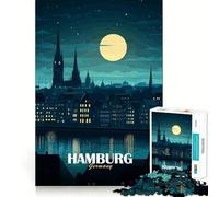 Puzzle da 1000 pezzi con illustrazione dello skyline notturno di Amburgo,Germania Incastri precisi,gioco,concentrazione,divertimento,relax,regalo di Natale (38x26cm)