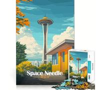 Puzzle da 1000 pezzi con illustrazione dello Space Needle per adolescenti, ideale per migliorare la memoria, per un relax informale e per esporre opere d'arte dai tagli netti (38x26cm)