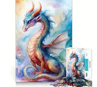 Puzzle da 1000 pezzi con illustrazione di drago ad acquerello,ideale per ragazzi,gioco stimolante per la mente,montaggio sicuro e stabile,attività divertente per tutta la famiglia (50x75cm)