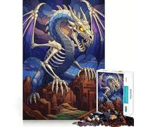 Puzzle da 1000 pezzi con illustrazione di drago scheletrico in stile vetrata per ragazzi, gioco di abilità mentale, design semplice e divertente, assemblaggio, regalo memorabile 50x75cm