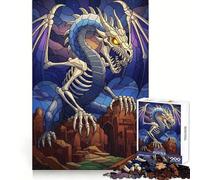Puzzle da 1000 pezzi con illustrazione di drago scheletrico in stile vetrata per ragazzi, gioco di abilità mentale, design semplice e divertente, assemblaggio, regalo memorabile 50x75cm