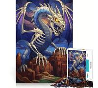 Puzzle da 1000 pezzi con illustrazione di drago scheletrico in vetro colorato per adolescenti ideale per rafforzare la memoria favorire la calma e la tranquillità con bordi di qualità e un tocco