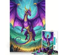 Puzzle da 1000 pezzi con illustrazione di drago viola e cavalieri, ideale per ragazzi Gioco di logica, leggero e rilassante, con taglio perfetto e un regalo perfetto (50x75cm)
