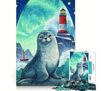 Puzzle da 1000 pezzi con illustrazione di foca e faro, ideale per adolescenti Rafforza la memoria, calma e relax Bordo di qualità Regalo perfetto (38x26cm)