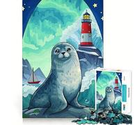 Puzzle da 1000 pezzi con illustrazione di foca e faro, ideale per ragazzi, stimolante per la mente, hobby tranquillo, taglio preciso, regalo stagionale (38x52cm)