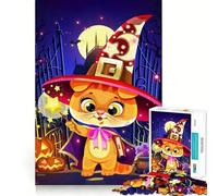 Puzzle da 1000 pezzi con illustrazione di gatto,strega e personaggio dei cartoni animati per Halloween,incastro perfetto,gioco stimolante per la mente,ideale per il relax e come decorazione natalizia