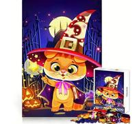 Puzzle da 1000 pezzi con illustrazione di gatto strega in stile cartone animato per Halloween, per adulti, per stimolare la mente e creare un'attività rilassante Taglio di alta qualità Un'ottima idea