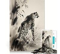 Puzzle da 1000 pezzi con illustrazione di ghepardo a inchiostro,taglio preciso,puzzle logico,gioco di logica,svago,divertimento,decorazione natalizia da parete (38x52cm)