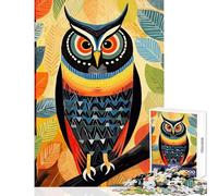 Puzzle da 1000 pezzi con illustrazione di gufi colorati giocattoli antistress regalo per compleanni gioco educativo con poster abbinato e foglio di quiz dimensioni 38x52cm