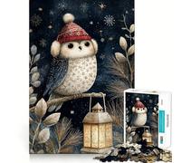 Puzzle da 1000 pezzi con illustrazione di gufo invernale e lanterna,gioco cognitivo divertente,taglio di alta precisione, alleviare lo stress (38x52cm)