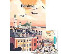 Puzzle da 1000 pezzi con illustrazione di Helsinki Finlandia poster di viaggio Gioco pratico e coinvolgente per coltivare la pazienza Opera d'arte regalo decorazione per la casa (dimensioni 38x26cm)
