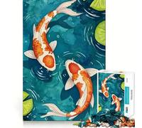 Puzzle da 1000 pezzi con illustrazione di laghetto di carpe koi ad acquerello,gioco cognitivo divertente,taglio di alta precisione, alleviare lo stress (38x52cm)