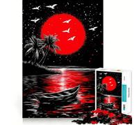Puzzle da 1000 pezzi con illustrazione di luna rossa e notte tropicale per adulti, gioco di logica, passatempo per la casa, bordi puliti, bel regalo (38x52cm)