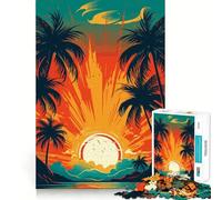 Puzzle da 1000 pezzi con illustrazione di palme al tramonto tropicale, ritaglio preciso, gioco per la mente, regalo, gioco rilassante, attività per compleanno (38x52cm)