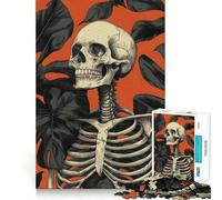 Puzzle da 1000 pezzi con illustrazione di scheletro e foglie di Monstera per adulti Gioco di logica e divertimento, taglio preciso, regalo memorabile 50x75cm