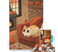 Puzzle da 1000 pezzi con illustrazione di un accogliente gatto autunnale, gioco rompicapo, allena la mente e la manualità, ideale come decorazione da scrivania 50x75cm