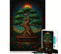 Puzzle da 1000 pezzi con illustrazione di un albero bonsai in vetro colorato, ideale per ragazzi, stimolante per la mente e il tempo libero, con bordi precisi e un regalo originale 50x75cm