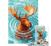 Puzzle da 1000 pezzi con illustrazione di un alce che nuota nell'acqua Gioco rompicapo per stimolare l'intelligenza ideale come regalo di compleanno Sfida impegnativa (dimensioni 38x26cm)