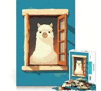 Puzzle da 1000 pezzi con illustrazione di un alpaca alla finestra,ideale per ragazzi,gioco di abilità mentale,taglio laser per un incastro perfetto,rilassante attività di gruppo al chiuso (38x52cm)